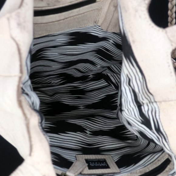 Latico Crackle White Ginny Leather Tote Bag Braided Handle Straps Shoulder Purse - Picture 5 of 5